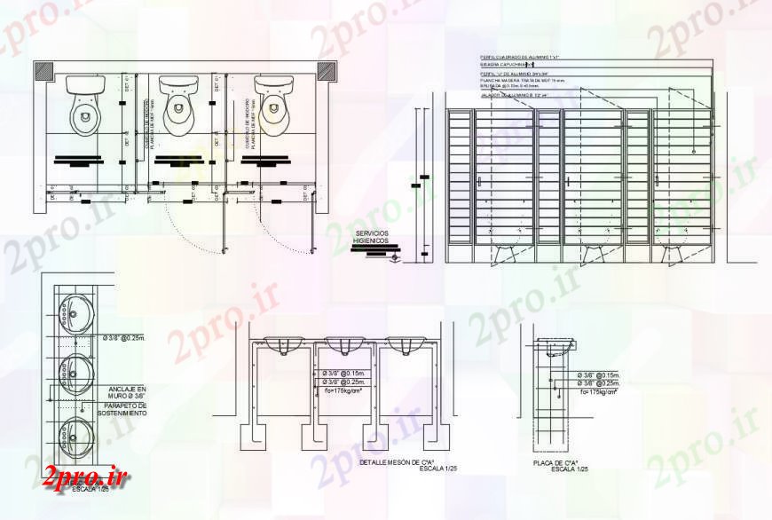 دانلود نقشه حمام مستر بهداشت خدمات نما، بخش نصب و راه اندازی و جزئیات (کد132339)