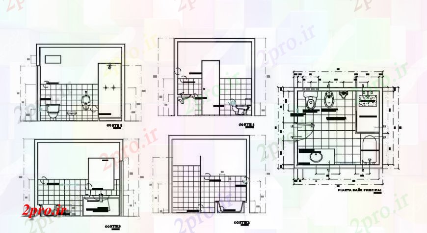 دانلود نقشه حمام مستر حمام پروژه داخلی مبلمان جزئیات (کد132349)