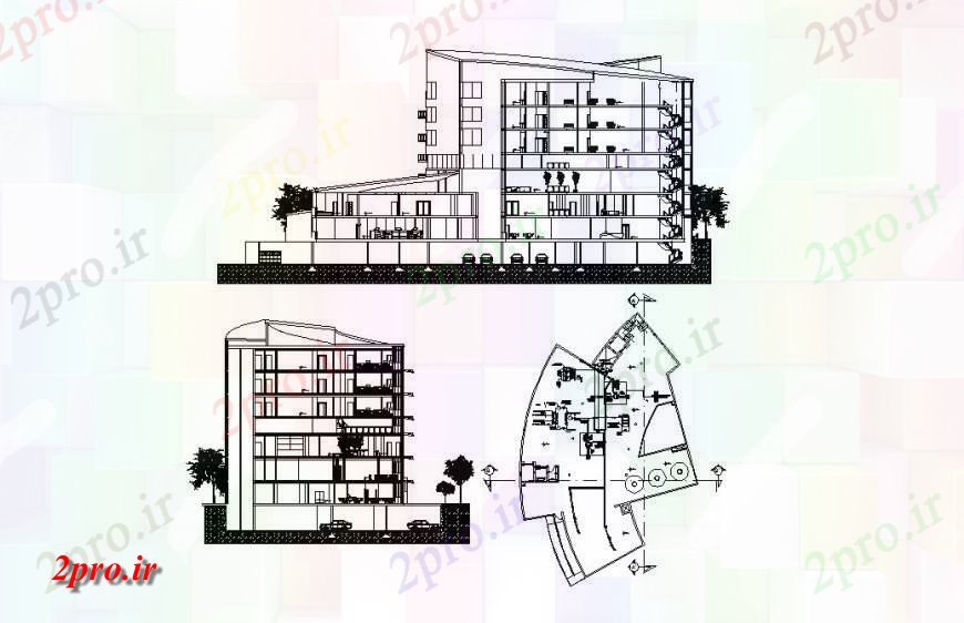دانلود نقشه مسکونی ، ویلایی ، آپارتمان برنامه و جزئیات مقطعی از جزئیات آپارتمان مسکونی دو بعدی 30 در 60 متر (کد132353)