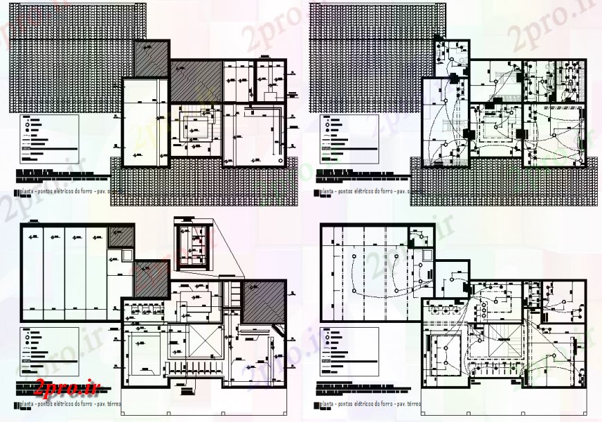 دانلود نقشه مسکونی ، ویلایی ، آپارتمان پنت هاوس برق برنامه ریزی اتوکد 8 در 12 متر (کد132376)