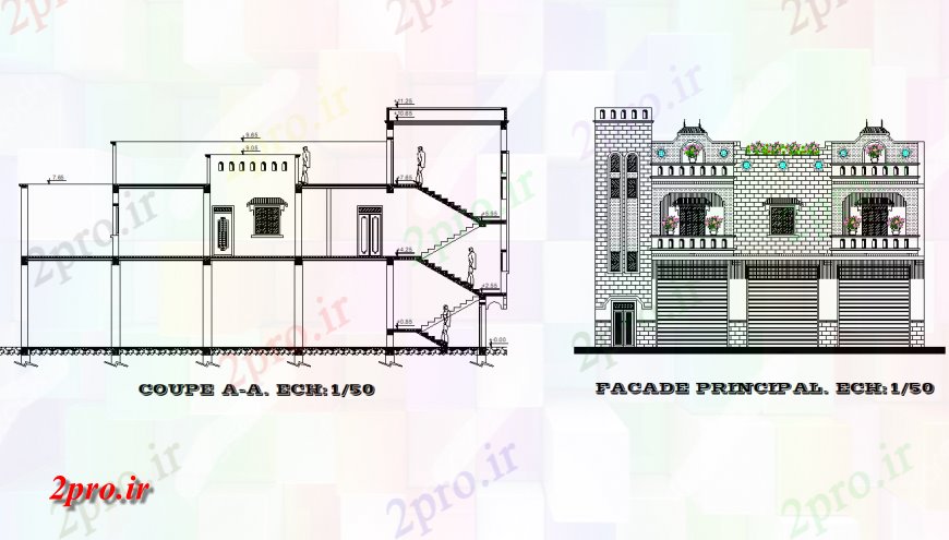 دانلود نقشه ساختمان اداری - تجاری - صنعتی نما و بخش عمارت طراحی 15 در 18 متر (کد132405)