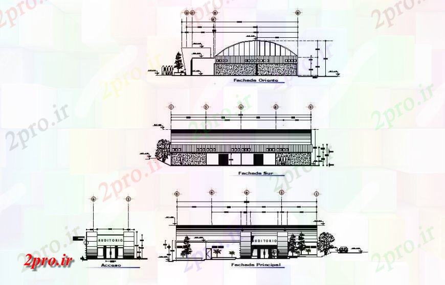 دانلود نقشه تئاتر چند منظوره - سینما - سالن کنفرانس - سالن همایشچند پیچیده ساختمان تئاتر نما  ساختاری  (کد132406)