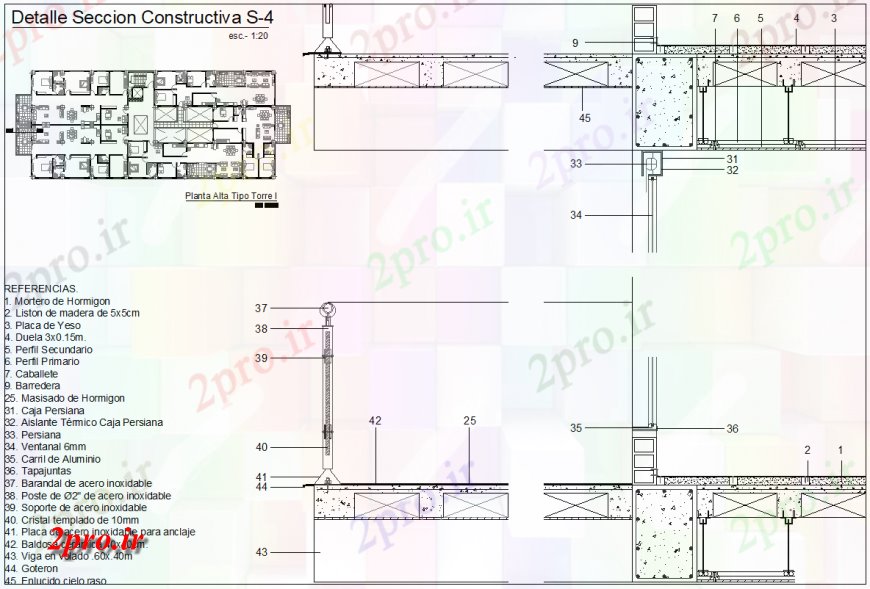 دانلود نقشه جزئیات ساخت و ساز جزئیات بالکن بخش سقف (کد132444)