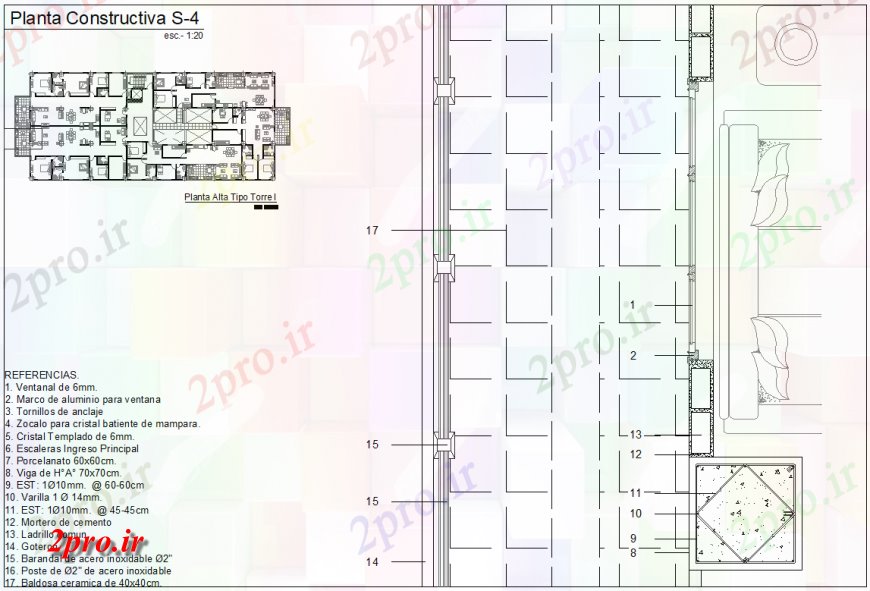 دانلود نقشه جزئیات ساخت و ساز بالکن بخش سقف   (کد132445)