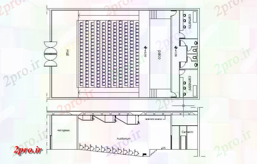 دانلود نقشه تئاتر چند منظوره - سینما - سالن کنفرانس - سالن همایشبرنامه و بخش جزئیات متعدد تئاتر بلوک ساختمان وسایل طرحی  دو بعدی   (کد132462)