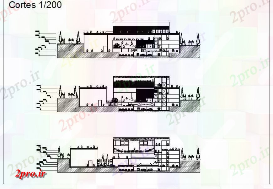 دانلود نقشه تئاتر چند منظوره - سینما - سالن کنفرانس - سالن همایشجزئیات بخش از چند طبقه ساختمان تئاتر   دو بعدی   بلوک  (کد132473)