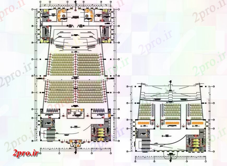 دانلود نقشه تئاتر چند منظوره - سینما - سالن کنفرانس - سالن همایشچند پیچیده ساختمان تئاتر طرحی جزئیات  واحد ساخت و ساز اتوکد (کد132486)