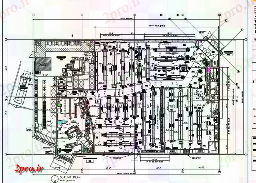 دانلود نقشه نمایشگاه ; فروشگاه - مرکز خرید فروشگاه ساختمان دان تک طرحی ساختاری 27 در 45 متر (کد132508)