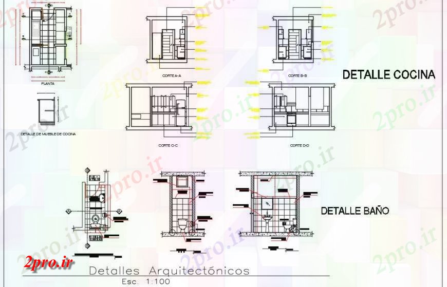 دانلود نقشه جزئیات طراحی ساخت آشپزخانه داخلی آشپزخانه و بهداشتی جزئیات توالت  دو بعدی    (کد132531)