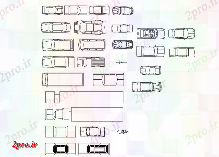 دانلود نقشه بلوک های حمل و نقل ماشین و کامیون بلوک های پویا  (کد132546)