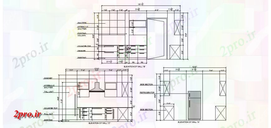 دانلود نقشه آشپزخانه آشپزخانه نما جزئیات طراحی  اتوکد (کد132599)