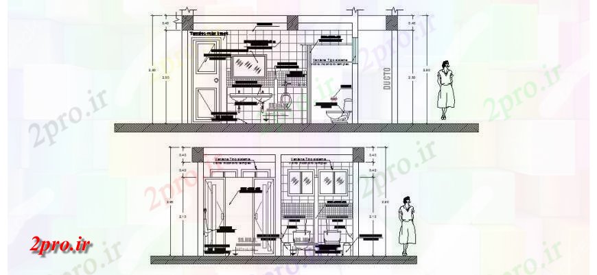 دانلود نقشه حمام مستر توالت طراحی جزئیات نما  اتوکد (کد132601)