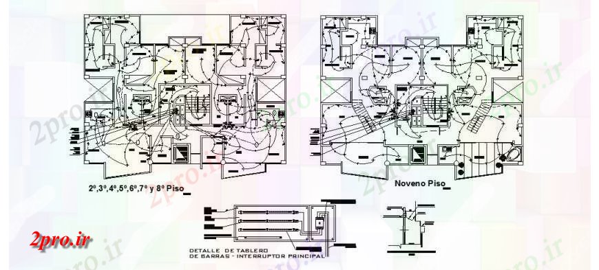 دانلود نقشه برق مسکونی طرحی های الکتریکی نمونه از طبقه 2 به طبقه 8 یک ساختمان مسکونی اتوکد 14 در 19 متر (کد132614)