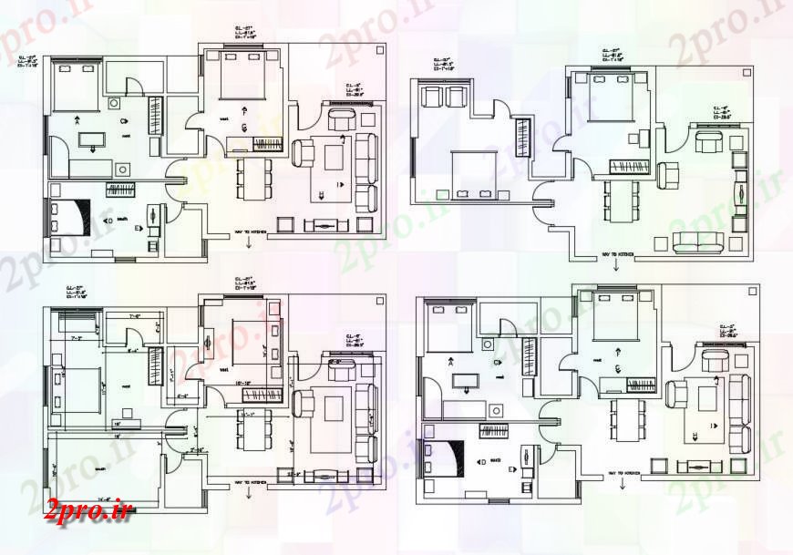 دانلود نقشه مسکونی ، ویلایی ، آپارتمان طرحی طبقه چند خانواده مسکن مسکونی ساخت 8 در 14 متر (کد132651)