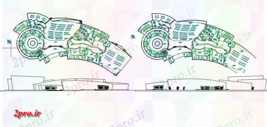 دانلود نقشه ساختمان دولتی ، سازمانی فرهنگ نما مرکز، اول و دوم طرحی طبقه 31 در 86 متر (کد132721)