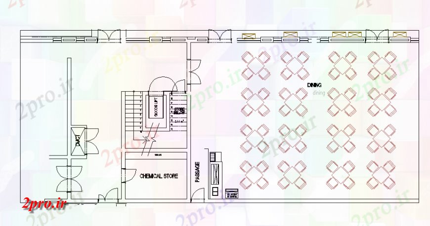دانلود نقشه جزئیات فضای داخلی ناهار خوری  رستوران ناهارخوری منطقه دراز کردن جزئیات طرح (کد132750)