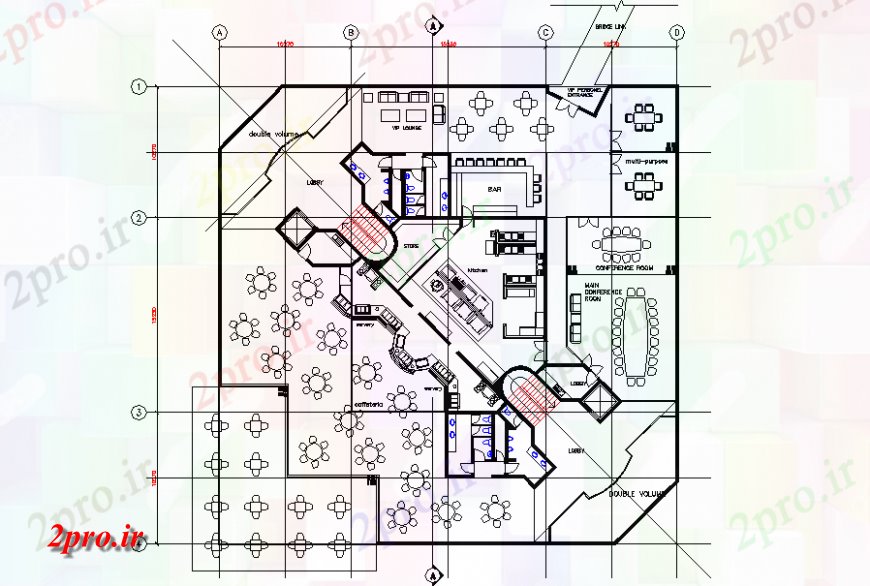 دانلود نقشه جزئیات فضای داخلی ناهار خوری  رستوران داخلی دراز کردن طراحی (کد132763)