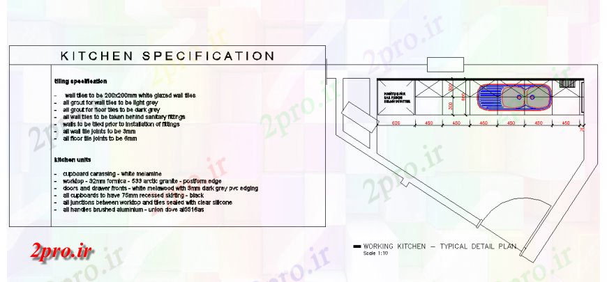 دانلود نقشه آشپزخانه آشپزخانه مشخصات و آشپزخانه کار - طرحی جزئیات معمولی 8 در 10 متر (کد132767)