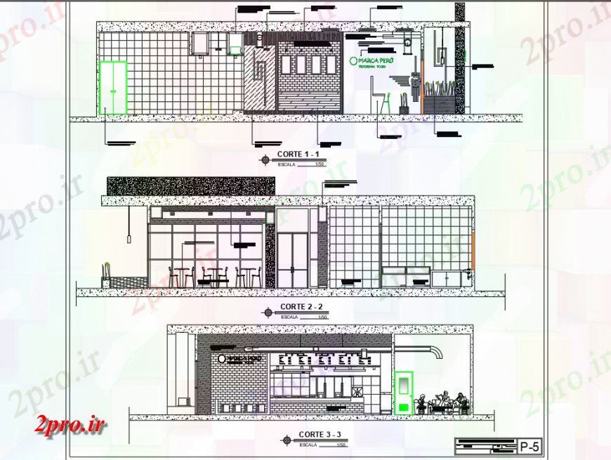 دانلود نقشه هتل - رستوران - اقامتگاه بخش ساختمان رستوران جزئیات طرحی بلوک ساخت و ساز 16 در 20 متر (کد132798)