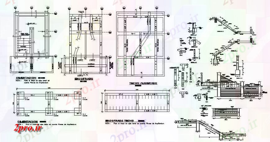 دانلود نقشه جزئیات ساخت و ساز بنیاد ساختمان طراحی با جزئیات از سطح شیب دار و پله  (کد132822)