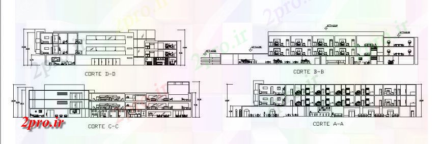 دانلود نقشه هتل - رستوران - اقامتگاه هتل طراحی جزئیات نما مقطعی اتوکد 15 در 22 متر (کد132826)
