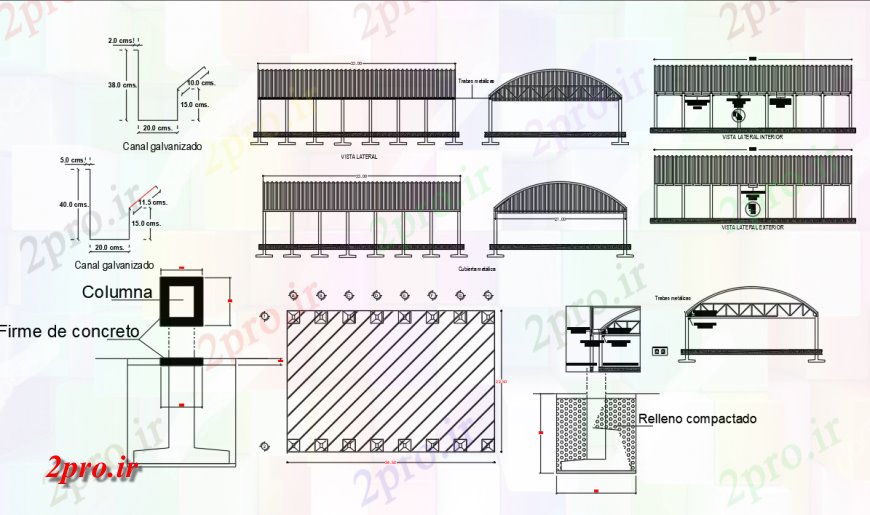 دانلود نقشه جزئیات ساخت و ساز بام سایه   دو بعدی  طرحی و نما   (کد132828)