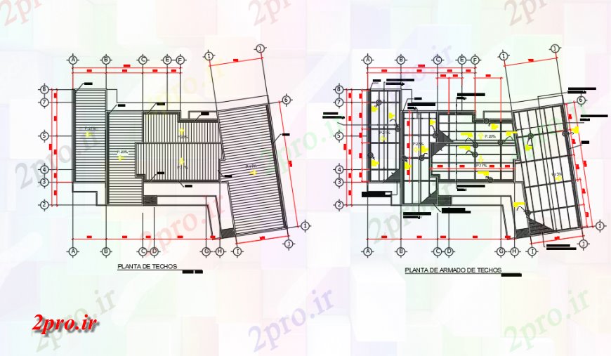 دانلود نقشه جزئیات ساخت و ساز سقف طرحی جزئیات طرحی بلوک دو بعدی اتوکد 14 در 23 متر (کد132847)