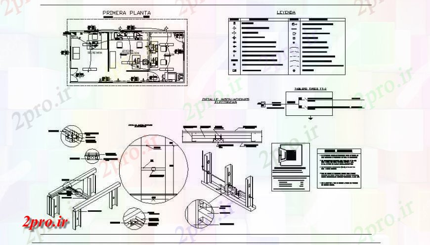 دانلود نقشه طراحی داخلی طرحی دفتر و اتصالات جزئیات الکتریکی چیدمان دو بعدی اتوکد 4 در 9 متر (کد132866)