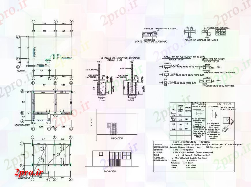 دانلود نقشه جزئیات ساخت و ساز بنیاد طرح، ساختار و خودکار جزئیات از خانه 5 در 17 متر (کد132869)
