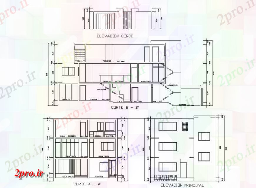 دانلود نقشه مسکونی  ، ویلایی ، آپارتمان  اصلی نما و بخش جزئیات تعاونی خانه خانه مستقل (کد132886)