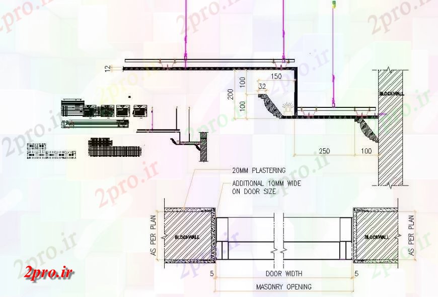 دانلود نقشه جزئیات طراحی در و پنجره حفره دیوار و در ساختاری 8 در 19 متر (کد132907)