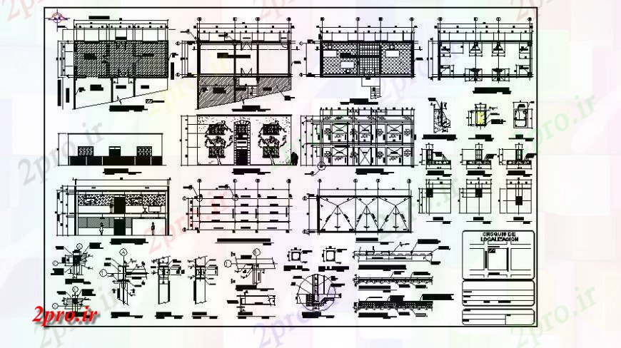 دانلود نقشه جزئیات ساخت و ساز طرحی و دیگر واحد های ساخت و ساز سازه جزئیات دو بعدی چیدمان اتوکد 5 در 12 متر (کد132913)