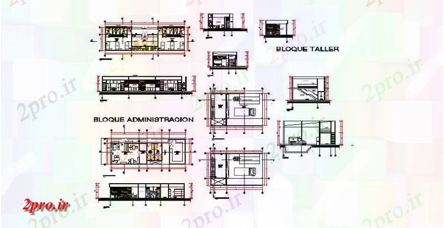 دانلود نقشه جزئیات و فضای داخلی شرکت دفتر طرحی ساختمان، نما و بخش واحد ساخت و ساز اتوکد 6 در 20 متر (کد132923)