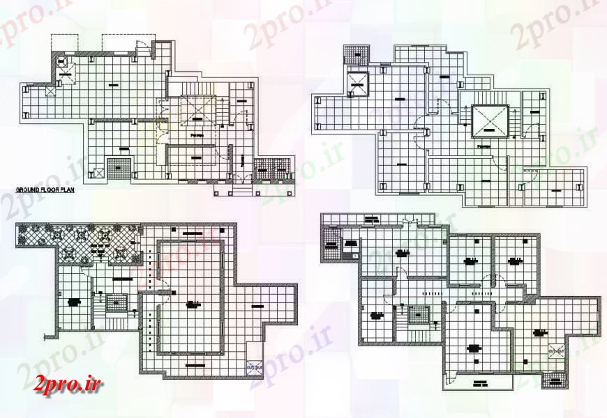 دانلود نقشه مسکونی ، ویلایی ، آپارتمان زمین، اول، دوم و بالای جزئیات طرحی طبقه از خانه مسکونی 10 در 21 متر (کد132926)