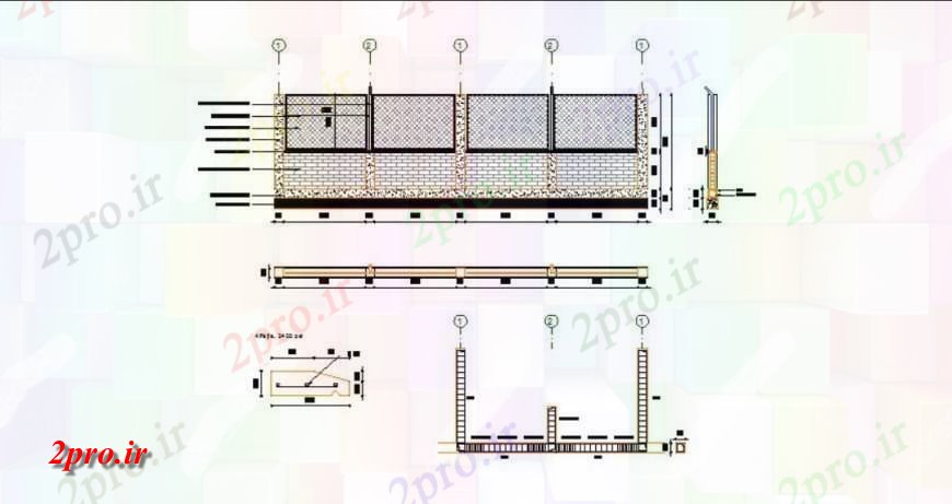 دانلود نقشه  جزئیات دیوار های آجری مرکب دیوار و فولاد کوره جزئیات  دو بعدی  نما و طرحی  طرحی  (کد132939)