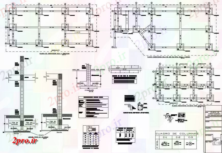 دانلود نقشه جزئیات ساخت و ساز طرحی بنیاد، طرحی پوشش با ساخت و ساز ستون  جزئیات (کد132964)