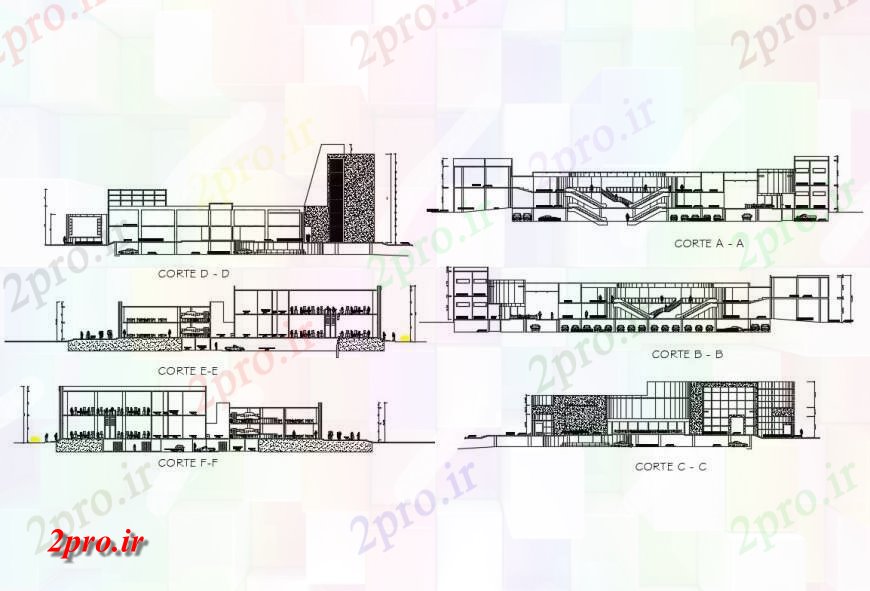 دانلود نقشه هایپر مارکت - مرکز خرید - فروشگاه همه نما و بخش جزئیات طرفه مرکز خرید ساخت 62 در 89 متر (کد132967)