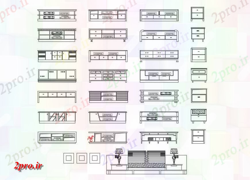 دانلود نقشه مبلمان  رستوران - غذا خوری - فست فود - هتلکابینت متعدد و بلوک های نما کشو برای  هتل طراحی جزئیات  (کد132978)