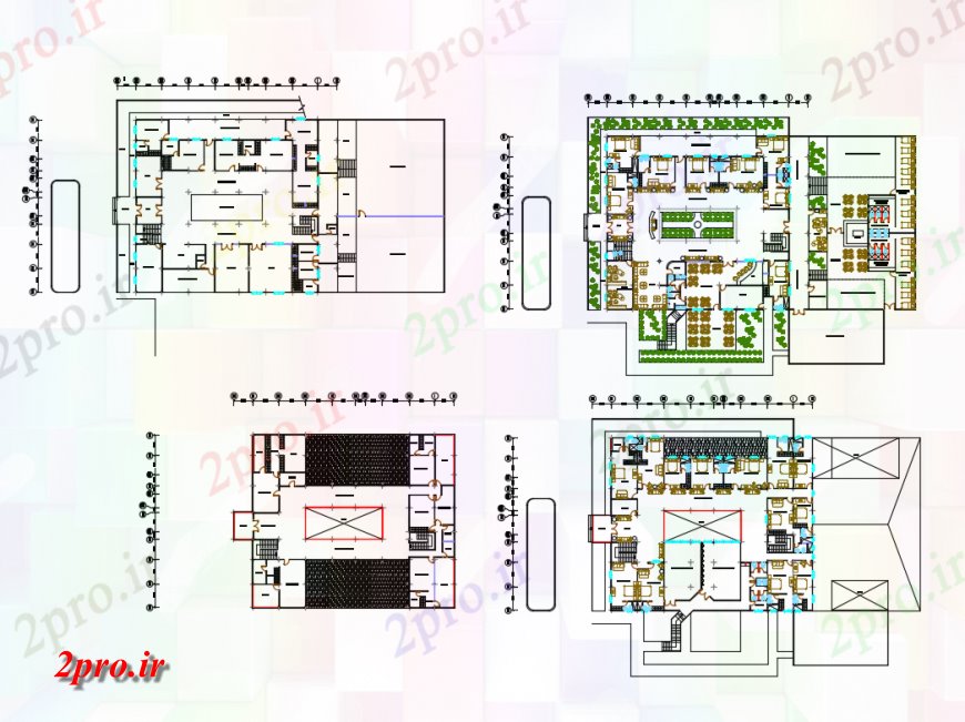 دانلود نقشه هتل - رستوران - اقامتگاه شهرستان هتل طبقه طرح 33 در 48 متر (کد133028)