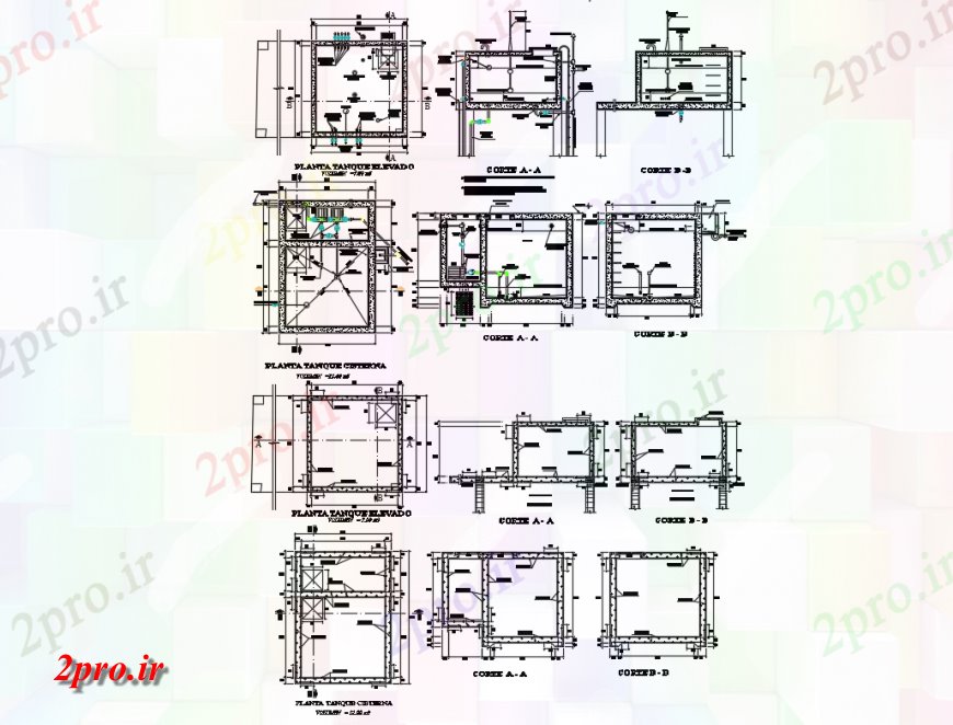 دانلود نقشه طراحی جزئیات ساختار مخزن آب خانه ساخت بخش و لوله کشی جزئیات (کد133054)