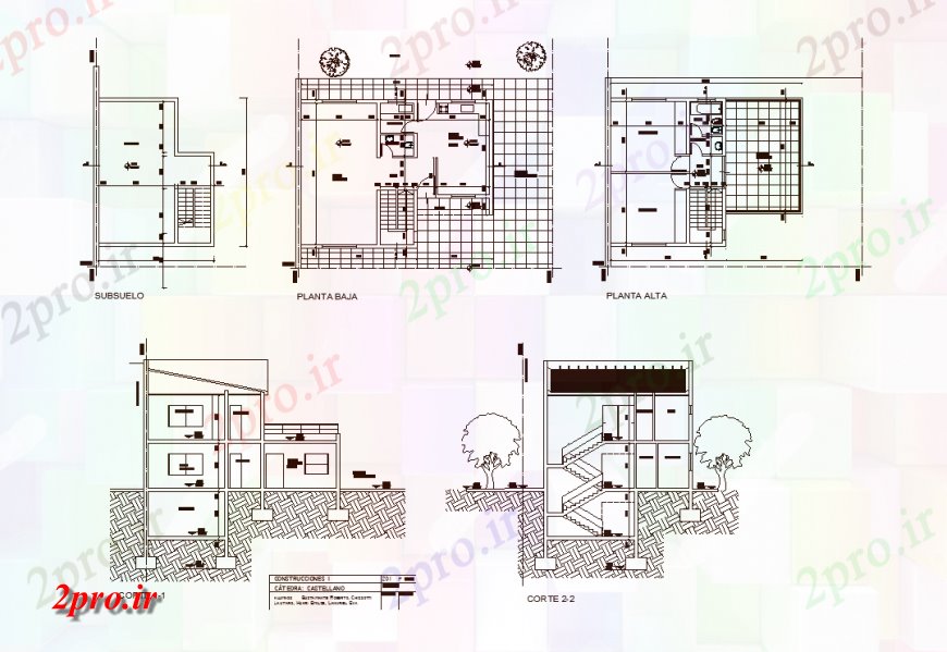 دانلود نقشه مسکونی ، ویلایی ، آپارتمان بالا و پایین طرحی با جزئیات مقطعی از خانه طراحی 8 در 11 متر (کد133094)