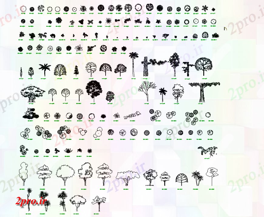دانلود نقشه درختان و گیاهان طرحی درخت جزئیات و (کد133109)