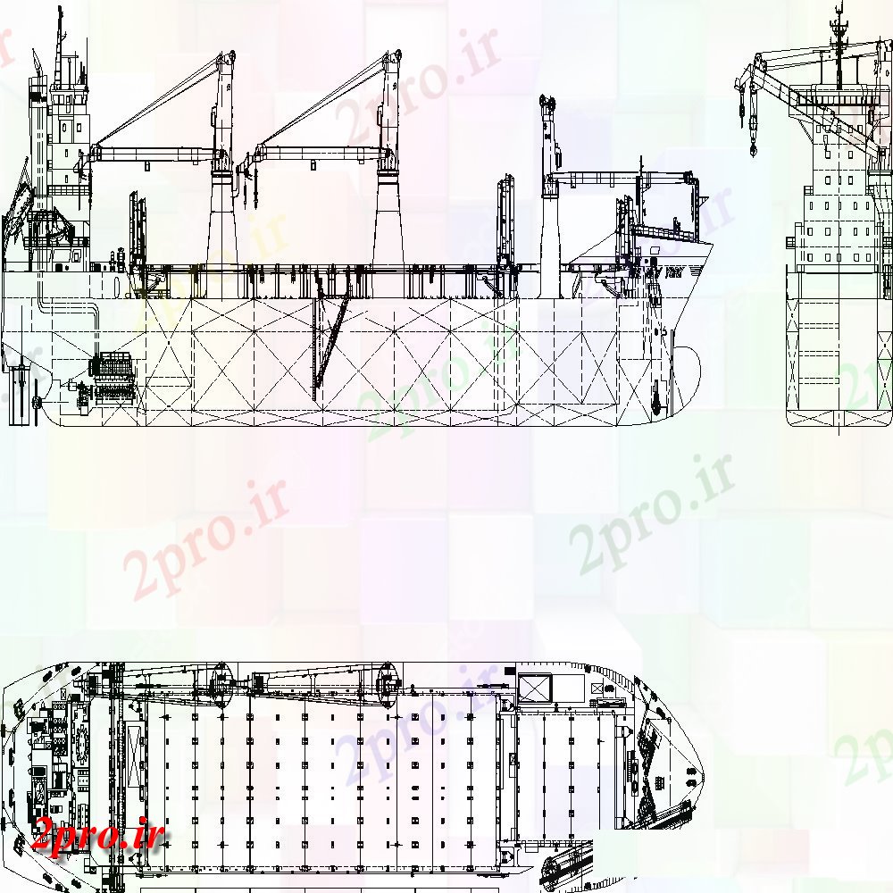 دانلود نقشه بلوک وسایل نقلیه طرح، نما و نمای جانبی از HHL نیویورک  زیردریایی  (کد133134)