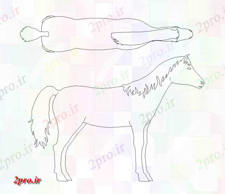 دانلود نقشه بلوک حیوانات طرحی اسب و نما با بلوک حیوانات   (کد133198)