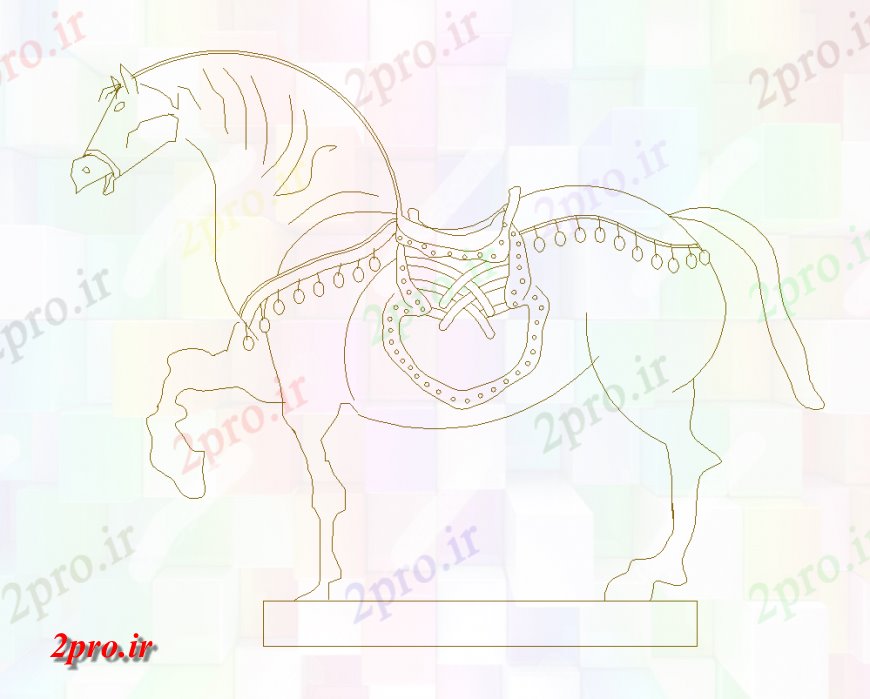 دانلود نقشه بلوک ، آرام ، نماد داخلی بلوک طراحی مجسمه اسب  نما  (کد133202)