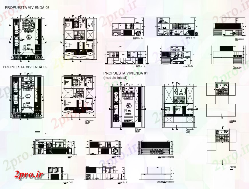 دانلود نقشه مسکونی ، ویلایی ، آپارتمان آپارتمان نما جزئیات و بخش طرحی دو بعدی 6 در 15 متر (کد133215)