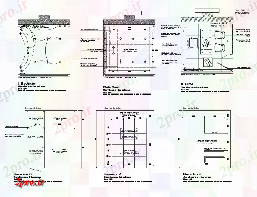 دانلود نقشه برق کشی ، اتصالات دفتر اتصالات الکتریکی طرحی دو بعدی   نما جزئیات (کد133256)