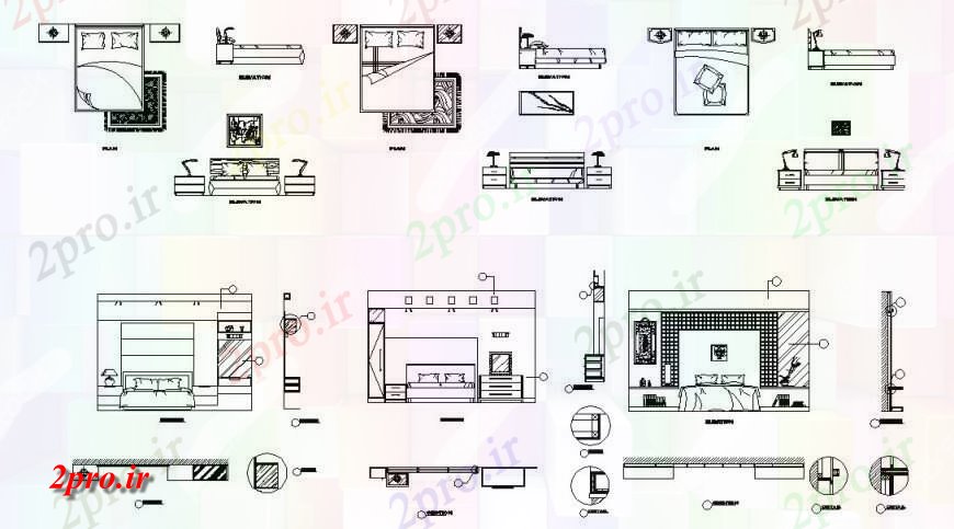 دانلود نقشه حمام مستر مبلمان اتاق خواب جزئیات، نما جزئیات (کد133264)