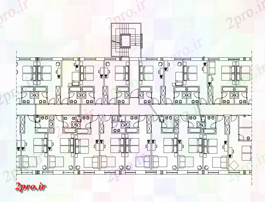 دانلود نقشه هتل - رستوران - اقامتگاه طراحی معماری طبقه هتل 17 در 34 متر (کد133274)