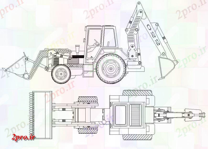 دانلود نقشه بلوک وسایل نقلیه بیل ماشین vechicle نما جزئیات  دو بعدی   چیدمان (کد133283)